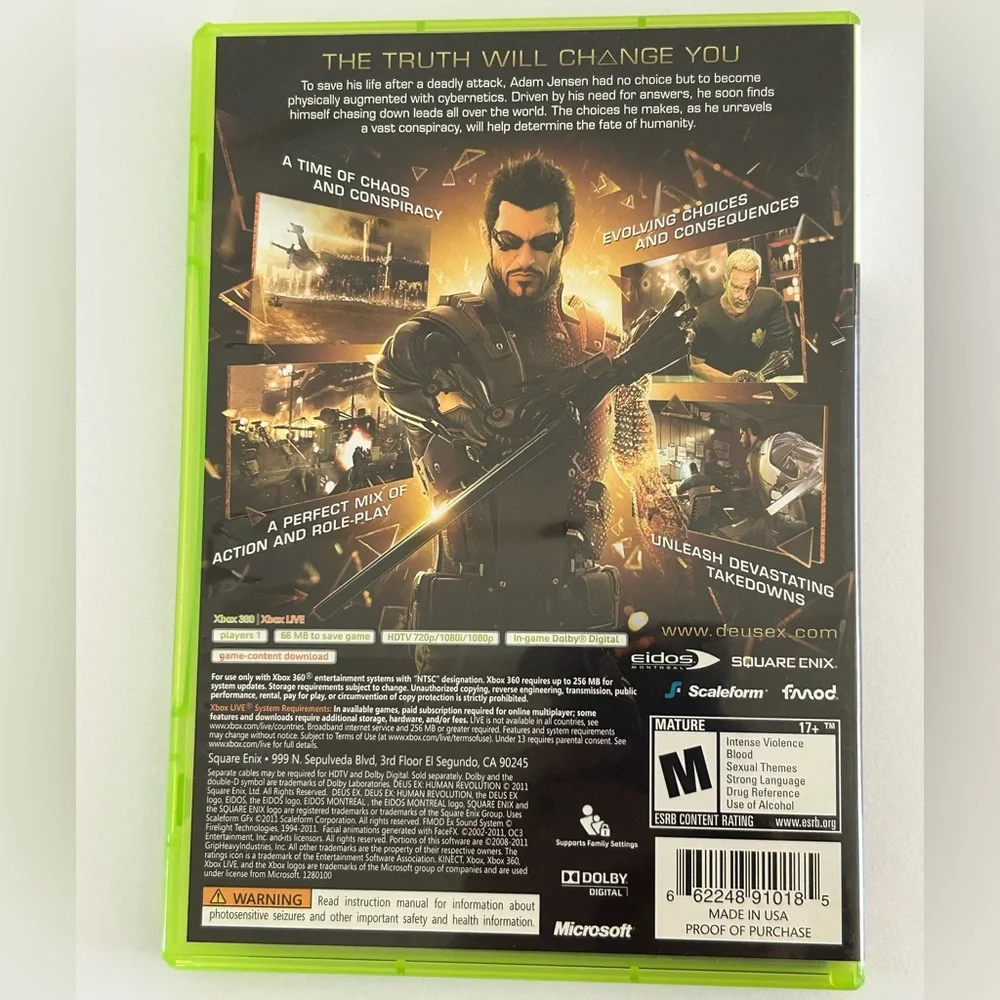 🦋 5/$25 - Deus Ex: Human Revolution Video Game for Xbox 360